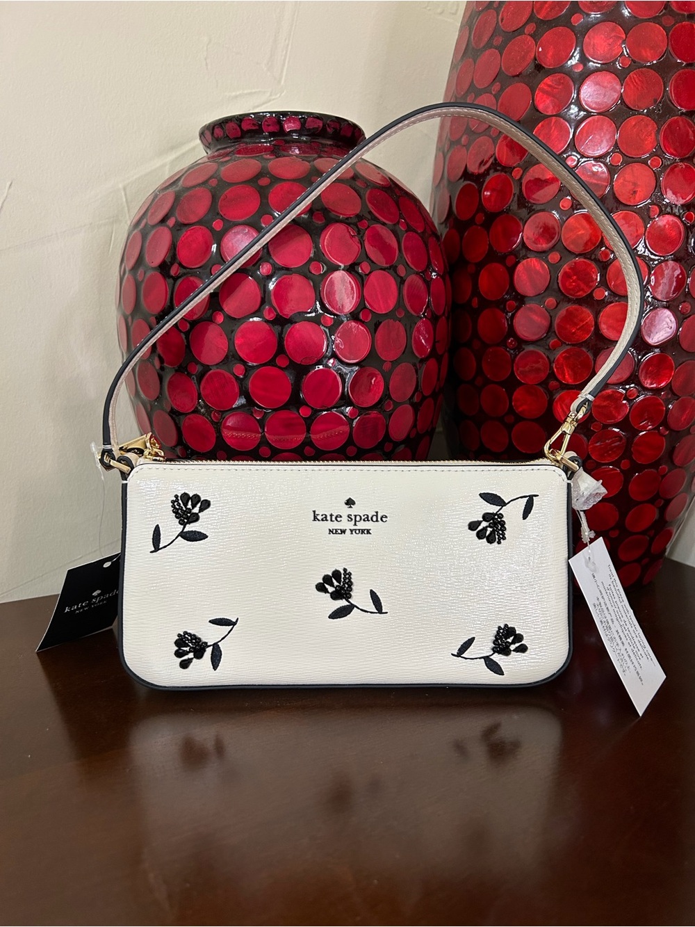kate spade Gemini Beaded Black and White Floral Mini Bag MSRP $199